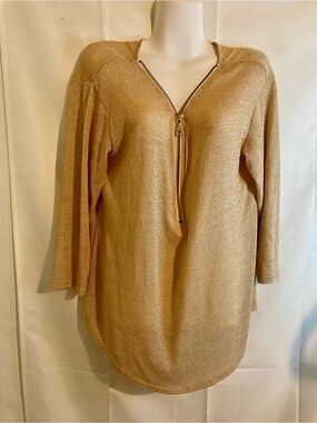 Coco Bianco Metallic Gold Zip Front Knit Tunic